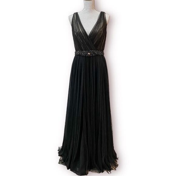 Badgley Mischka Dresses & Skirts - BADGLEY MISCHKA Black Pleated Tulle Chiffon Formal Gown